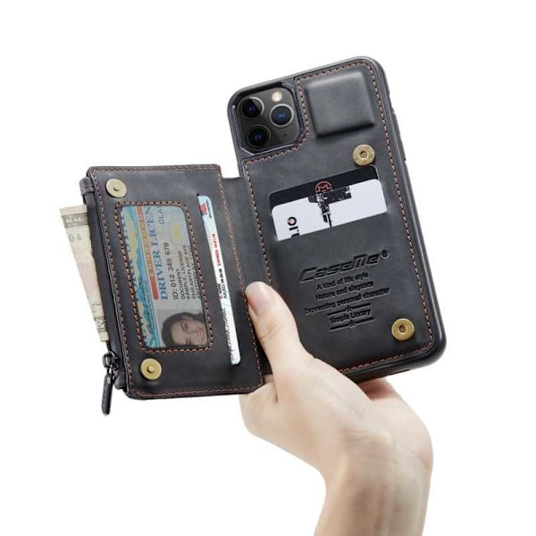 iPhone 11 Pro Max Skal Korthållare & Dragkedja 4-FACK CaseMe Flippr Svart