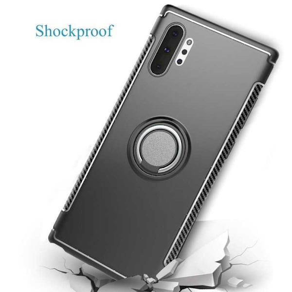 Samsung Note 10 Praktisk Stöttåligt Skal med Ringhållare V2 Svart