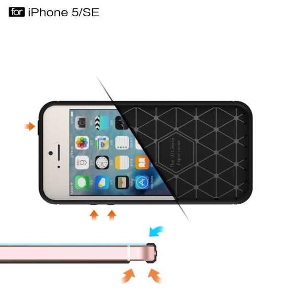 iPhone 5/5S/SE Stødsikker Stødabsorberende Shell SlimCarbon Svart