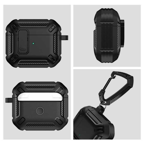 Airpods 3 X-Carbo stødsikker skal med karabinhage Nordcell™ Black