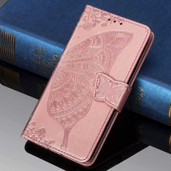 iPhone 6S/7/8/SE 2020&2022 Plånboksfodral PU-Läder 4-FACK Motiv Fjäril Grå