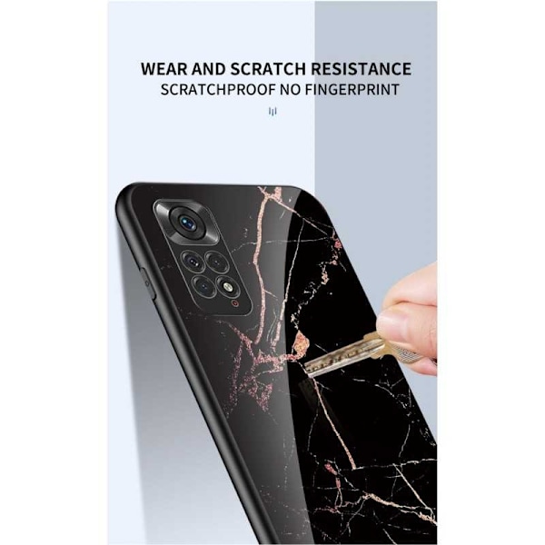 Xiaomi Redmi Note 11 / 11S Marble Shell 9H hærdet glas bagside glas bagside V2 MultiColor Svart/Guld