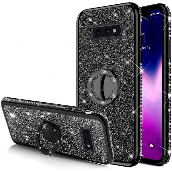 Samsung S10e Iskunvaimentimen suojus sormustelineellä tekojalokivillä Rosenguld