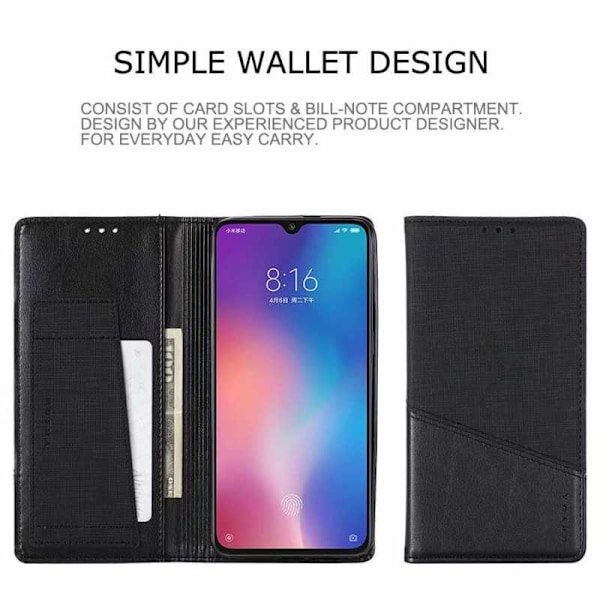 Xiaomi Mi 9 Elegant PU -nahkakotelo RFID-estolla Black