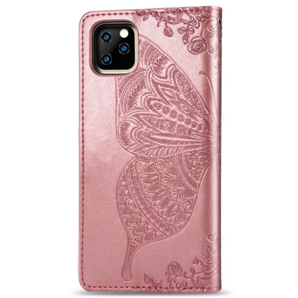 iPhone 12 / 12 Pro lommebokveske PU skinn 4-LOMMER Motiv Butterf Rosenguld