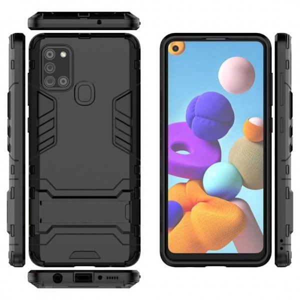 Samsung A21:n iskunkestävä kotelo jalustalla ThinArmor Black