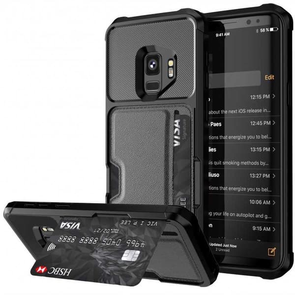 Samsung S9 Plus Stöttåligt Skal med Kortfack Solid V2 Svart