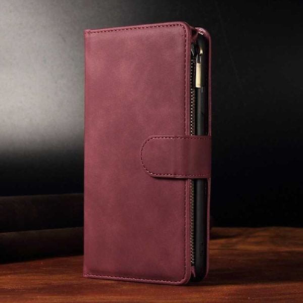 Samsung S23 FE Multifunktionellt Plånboksfodral Zipper 8-Fack - Vinröd