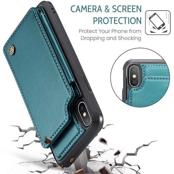 CaseMe Shockproof Cover Kortholder Stander 4-rums iPhone XS Max Grön