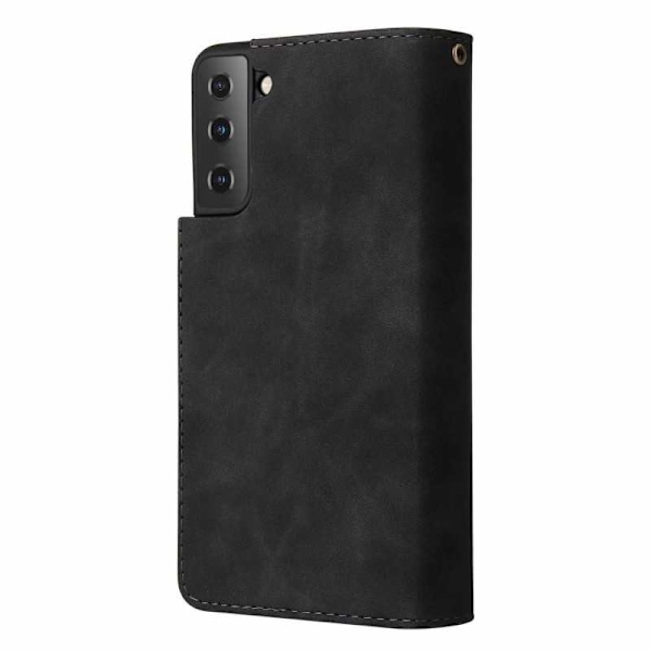 Samsung S21 Multifunktionellt Plånboksfodral Zipper 8-Fack Svart