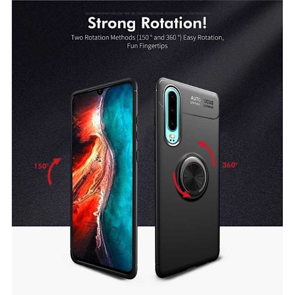 Huawei P30 Praktisk Stöttåligt Skal med Ringhållare V3 Svart