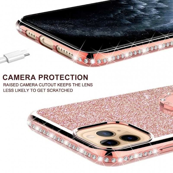 iPhone 13 Pro Max Stötdämpande Skal med Ringhållare Strass Svart