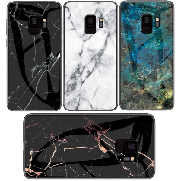 Samsung S9 Marble Shell 9H hærdet glas bagside glas bagside V2 Black Svart/Vit