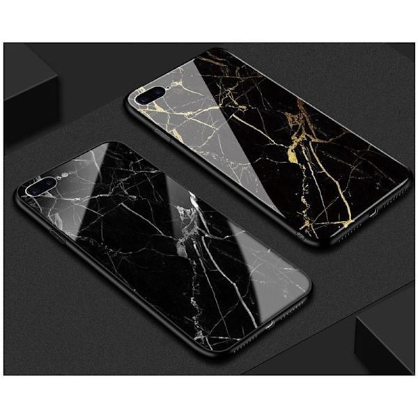 iPhone 7 Marble Shell 9H Bagside af hærdet glas Black Variant 2