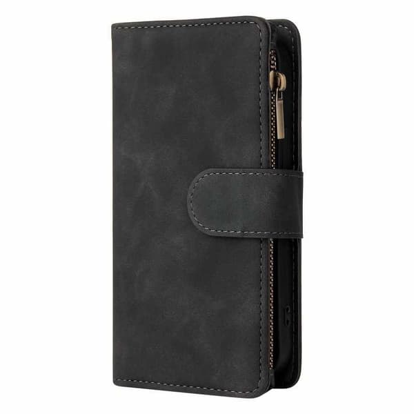 iPhone 15 Multifunktionellt Plånboksfodral Zipper 8-Fack Svart