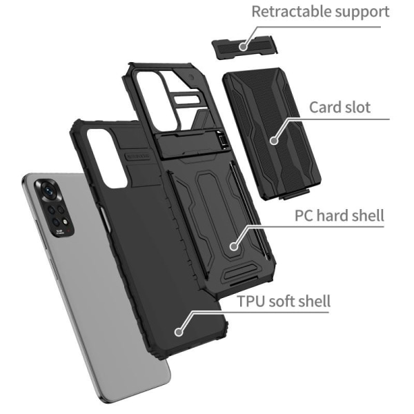 Xiaomi Redmi Note 11 / 11S Stöttåligt Skal Kickstand & Kortfack Svart