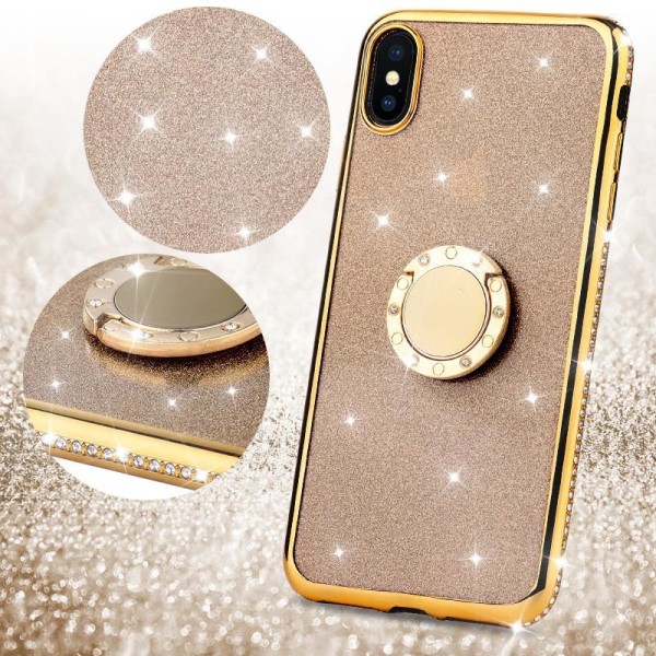 iPhone XS Max stødabsorberende cover med ringholder Rhinestone Guld