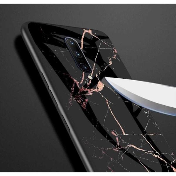 OnePlus 7 Pro Marble Shell 9H hærdet glas bagside glas bagside V2 Black Svart/Vit