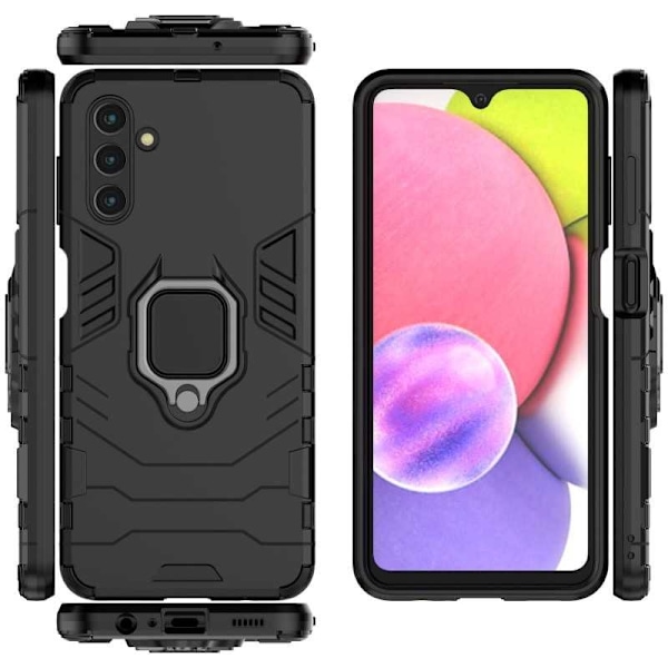 Samsung A13 5G / A04s iskunkestävä suojus sormustelineellä ThinArmor Black
