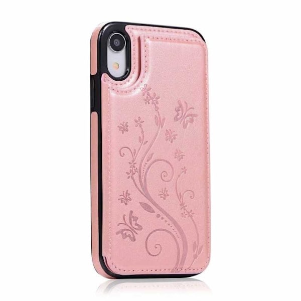 iPhone XR Iskunkestävä Kotelo Korttiteline 3-POCKET Flippr V2 Pink gold