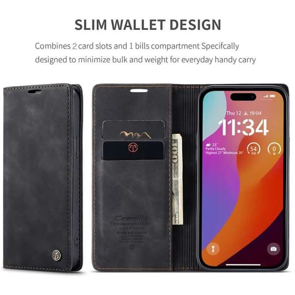 iPhone 15 Pro Max Elegant Flipfodral CaseMe 3-FACK Svart