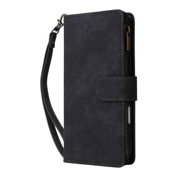 iPhone 15 Pro Max Multifunktionellt Plånboksfodral Zipper 8-Fack Svart