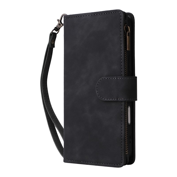 iPhone 15 Pro Max multifunktionelt pung etui Lynlås 8-rum Svart