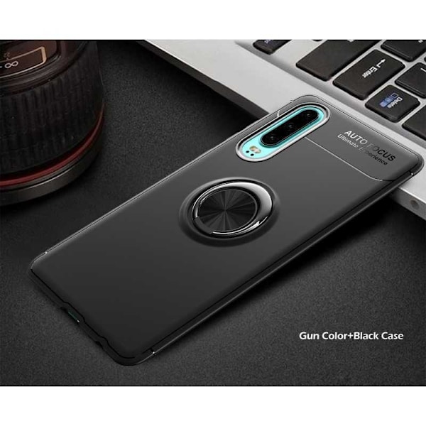 Huawei P30 Praktisk Stöttåligt Skal med Ringhållare V3 Svart