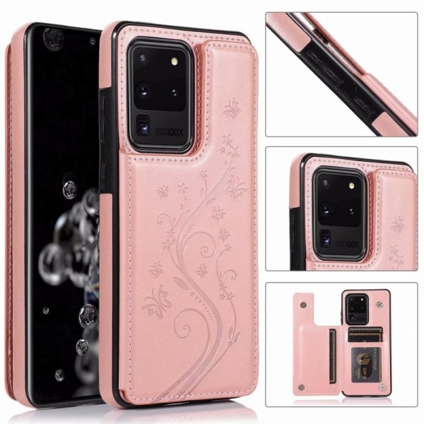 Samsung S20 Ultra Shockproof Cover Card Holder 3-SLOT Flippr V2 Pink gold