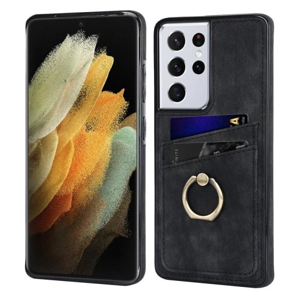 Samsung S21 mobilcover med kortholder Retro V4 Black