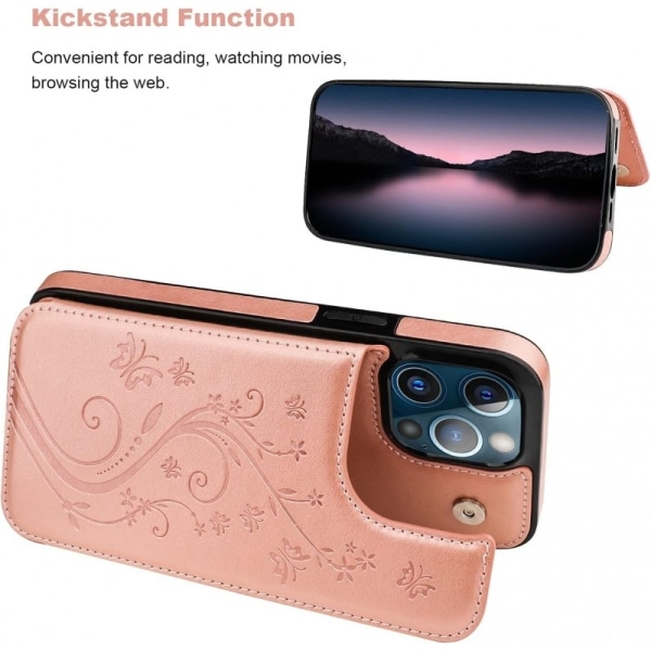 iPhone 12 Pro Stöttåligt Skal Korthållare 3-FACK Flippr V2 - Ros Rosa guld