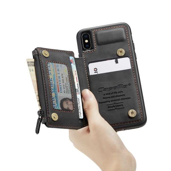 iPhone X Skal Korthållare & Dragkedja 4-FACK CaseMe Flippr Svart