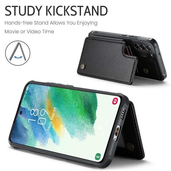 CaseMe iskunkestävä kansi korttitelineen jalusta 4-lokeroinen Samsung S21 musta