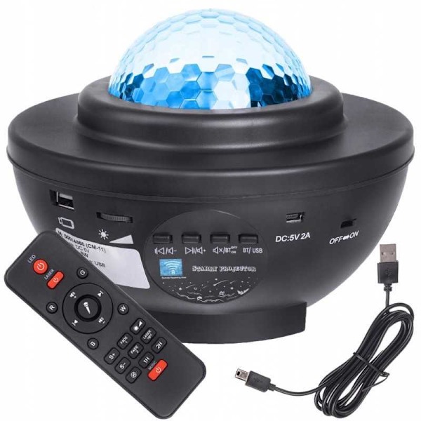 Star Projector Space Lamp LED med indbygget Bluetooth-højttaler Black