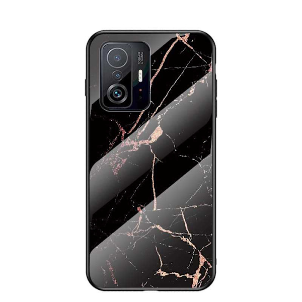 Xiaomi Mi 11T / 11T Pro Marble Shell 9H hærdet glas bagside glas bagside V2 MultiColor Svart/Guld