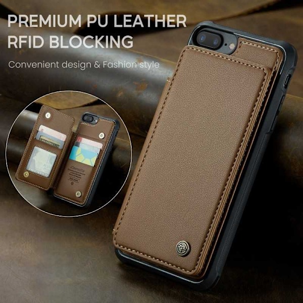 CaseMe iskunkestävä kansi korttitelineen jalusta 4-lokeroinen iPhone 7 Plus / 8 Plus Ruskea