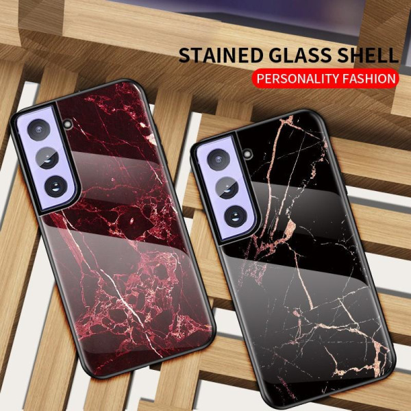 Samsung S21 Marble Shell 9H hærdet glas bagside glas bagside V2 Black Svart/Vit
