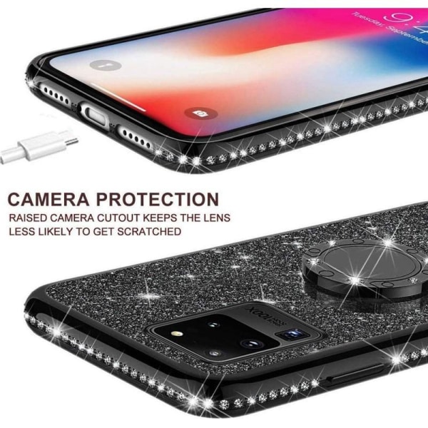 Samsung S20 Ultra Stötdämpande Skal med Ringhållare Strass Rosenguld