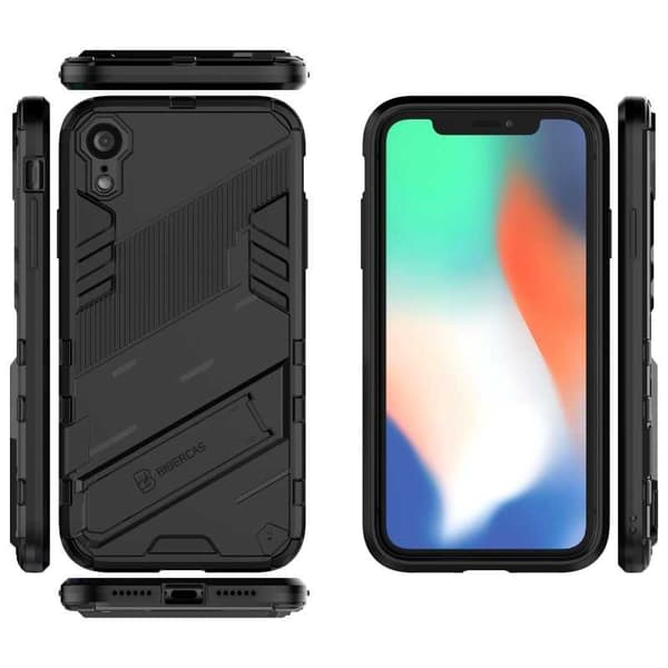 iPhone XR iskunkestävä kotelo jalustalla ThinArmor V2 Mörkgrön