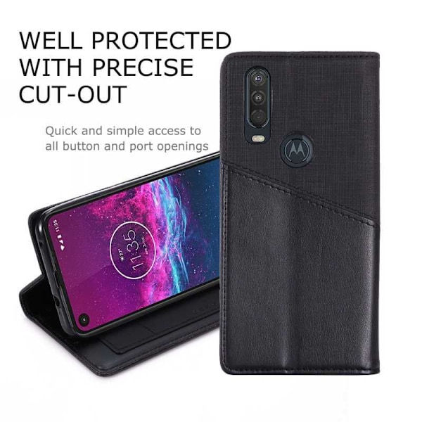 Motorola One Action Elegant Case i PU-læder med RFID-blok Black