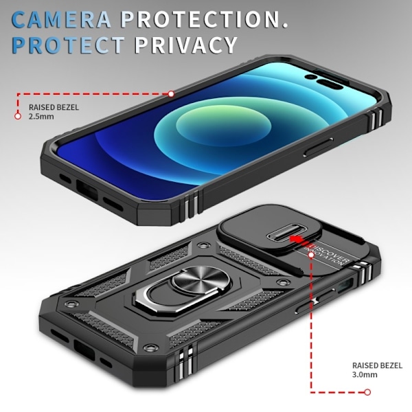 iPhone 14 Pro Hybridskal med Ringhållare & Kameraskydd - Svart