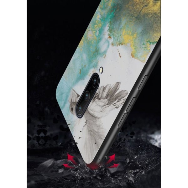 OnePlus 7 Pro Marble Shell 9H hærdet glas bagside glas bagside V Black Svart/Vit