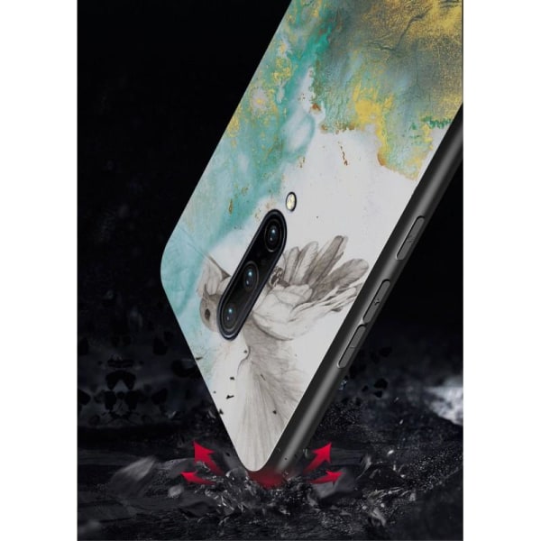 OnePlus 7 Pro Marble Shell 9H karkaistu lasitausta Glassback V2 Black Svart/Vit