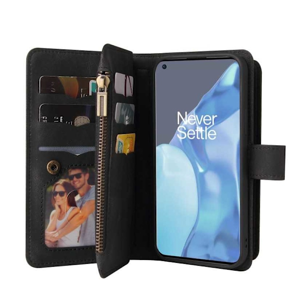 Oneplus 9 Pro multifunktionelt pung etui Lynlås 13-rum Black