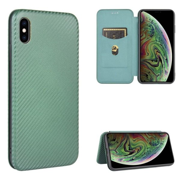 iPhone X / XS Flip-deksel Kortspor CarbonDreams Grønn Green