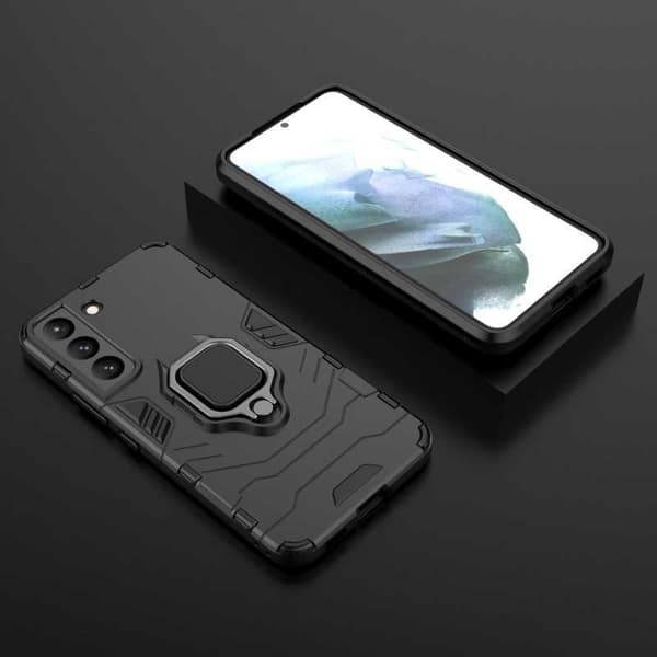 Samsung S21 FE Iskunkestävä suojus sormustelineellä ThinArmor Black