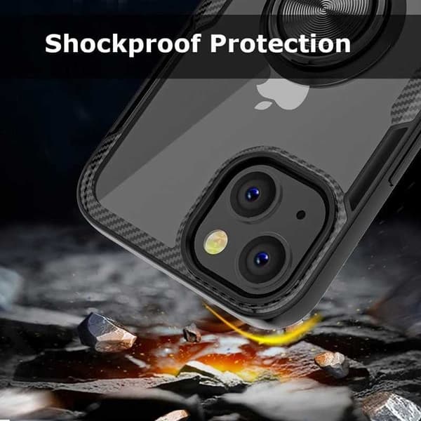 iPhone 14 Practical iskunkestävä kotelo sormustelineellä V4 Transparent