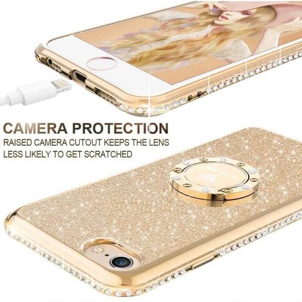 iPhone 7 Plus / 8 Plus Stötdämpande Skal med Ringhållare Strass Rosenguld