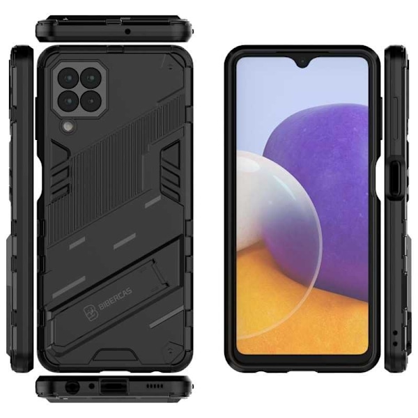 Samsung A22 5G iskunkestävä kotelo jalustalla ThinArmor V2 Black
