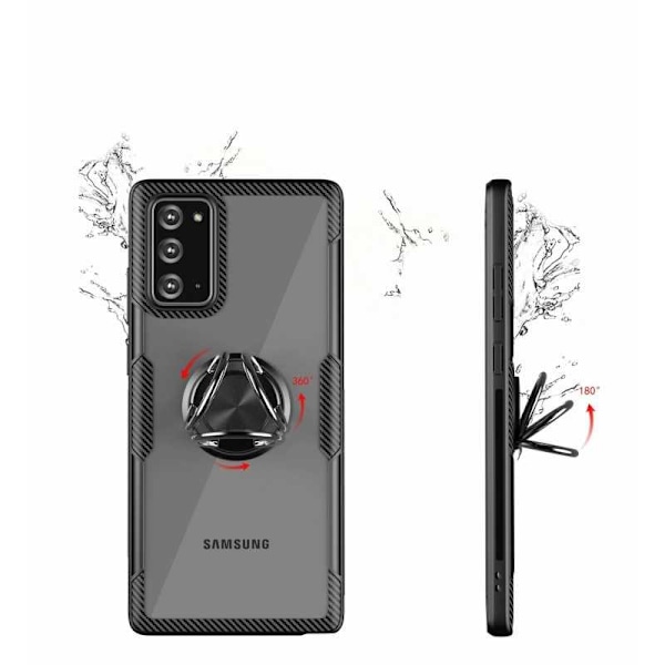 Samsung Note 20 Praktisk stødsikkert cover med ringholder V4 Black